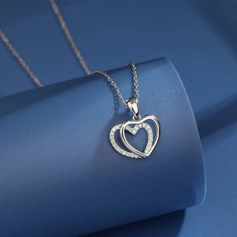 925 Sterling Silver Double Heart-shaped Necklace For Women Summer