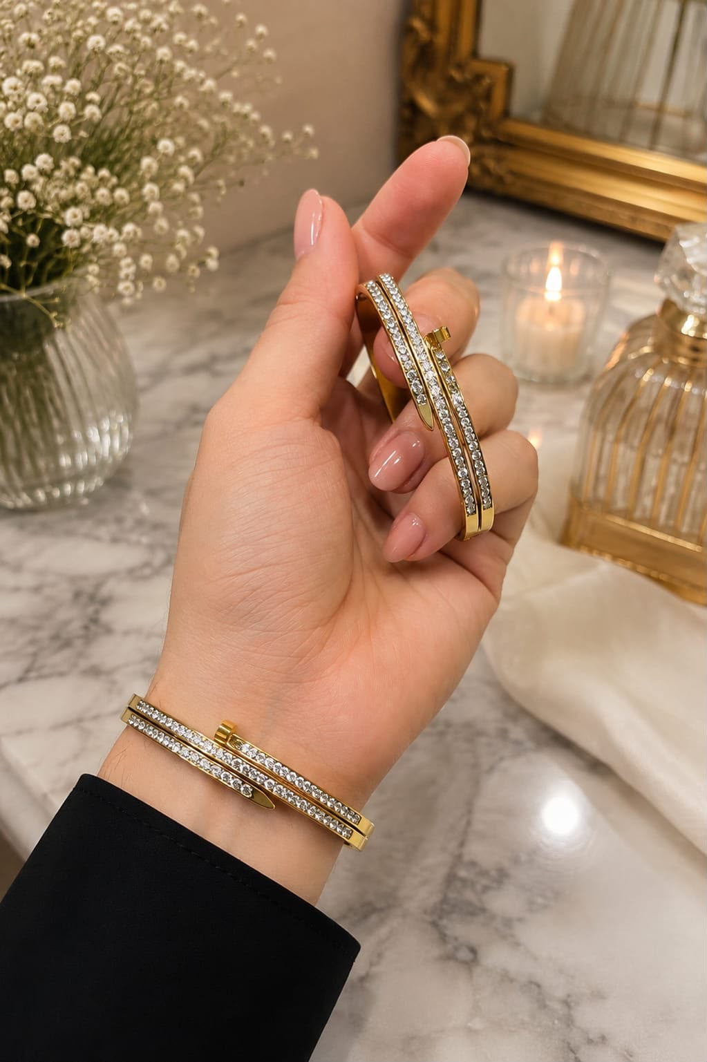Diamond Inlaid Three-layer Arrow Nail Stainless Steel Bangle Open Versatile